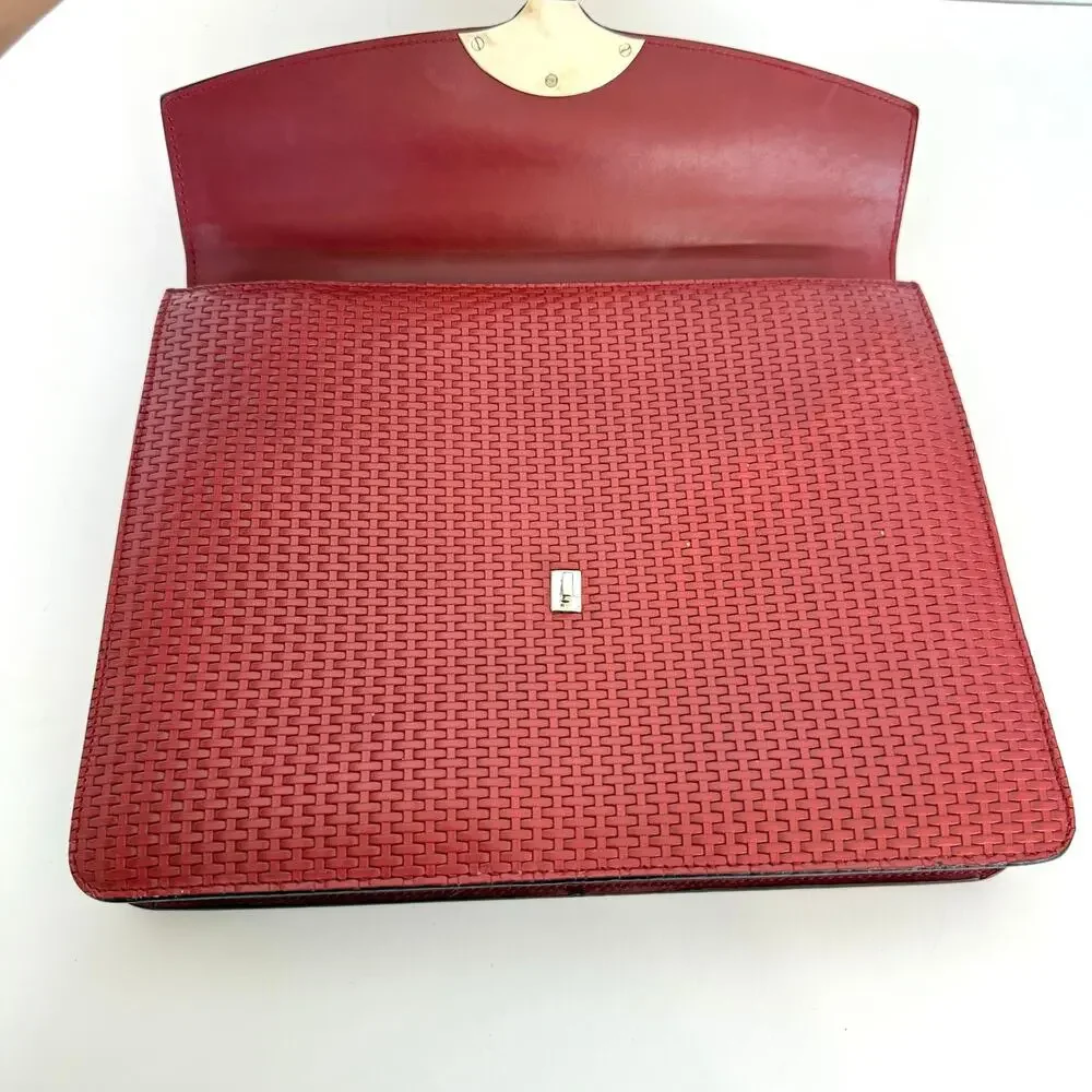 Ferragamo Gancini Woven Top Handle Satchel Bag Red Leather Made in Italy